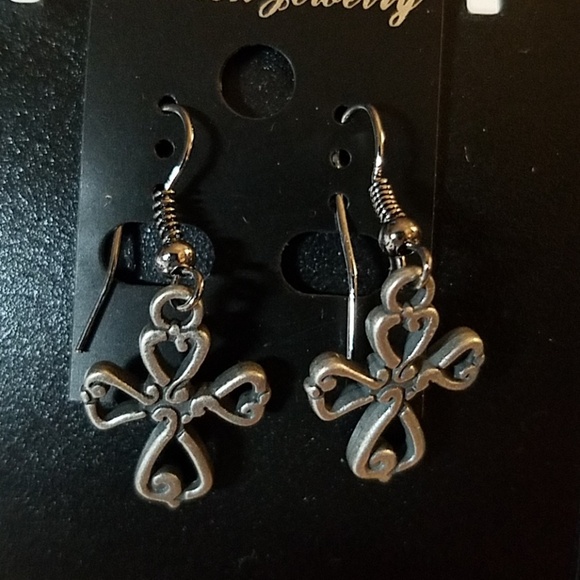 Cross Silver Tone Earrings - Picture 1 of 1